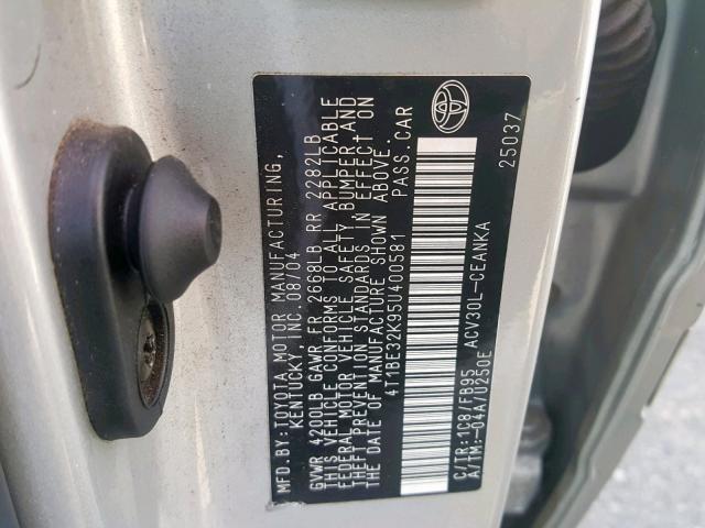 4T1BE32K95U400581 - 2005 TOYOTA CAMRY LE GRAY photo 10
