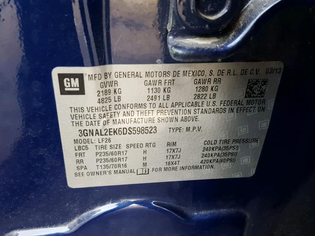 3GNAL2EK6DS598523 - 2013 CHEVROLET CAPTIVA LS 蓝色 照片 10
