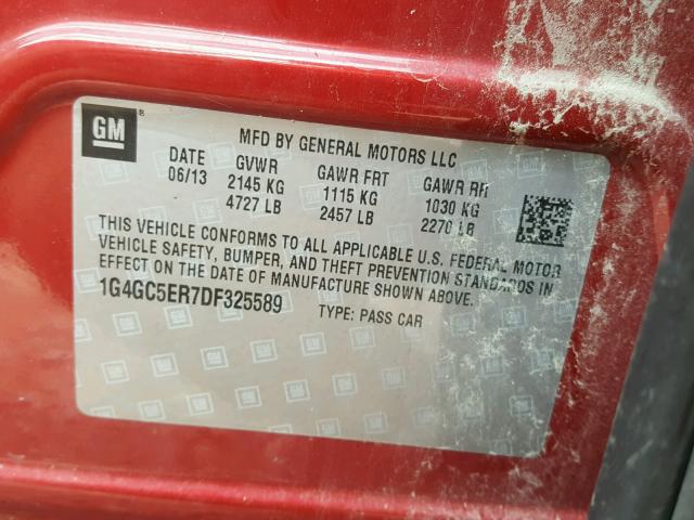 1G4GC5ER7DF325589 - 2013 BUICK LACROSSE RED photo 10