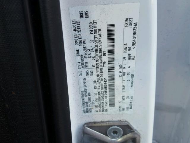 1FMCU0F79EUE07431 - 2014 FORD ESCAPE S WHITE photo 10