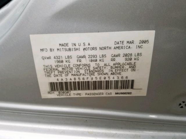 4A3AB56F45E054366 - 2005 MITSUBISHI GALANT ES SILVER photo 10