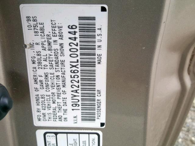 19UYA2256XL002446 - 1999 ACURA 3.0CL Beżowy zdjęcie 10