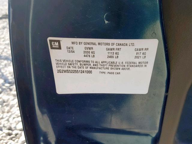 2G2WS522551241066 - 2005 PONTIAC GRAND PRIX BLUE photo 10