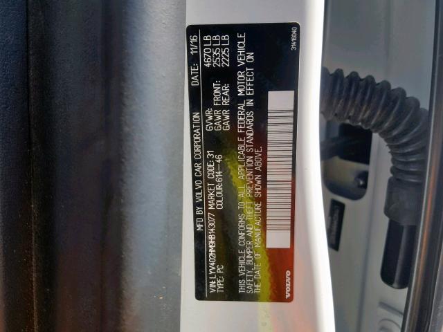 LYV402HM9HB143077 - 2017 VOLVO S60 PLATIN WHITE photo 10