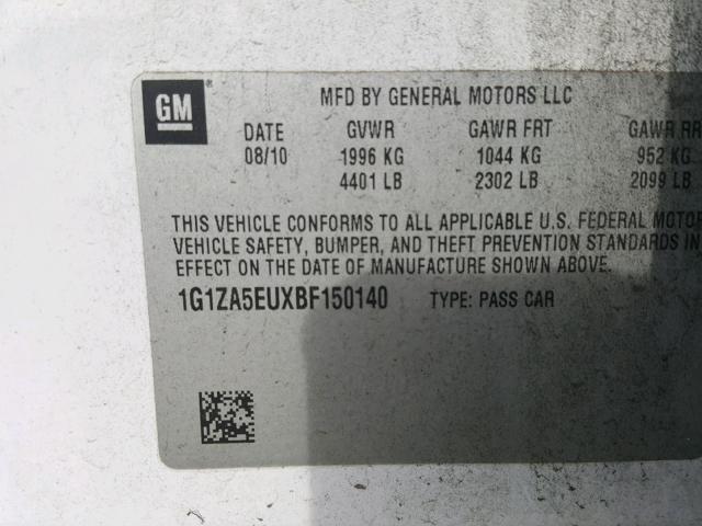 1G1ZA5EUXBF150140 - 2011 CHEVROLET MALIBU LS 白色 照片 10