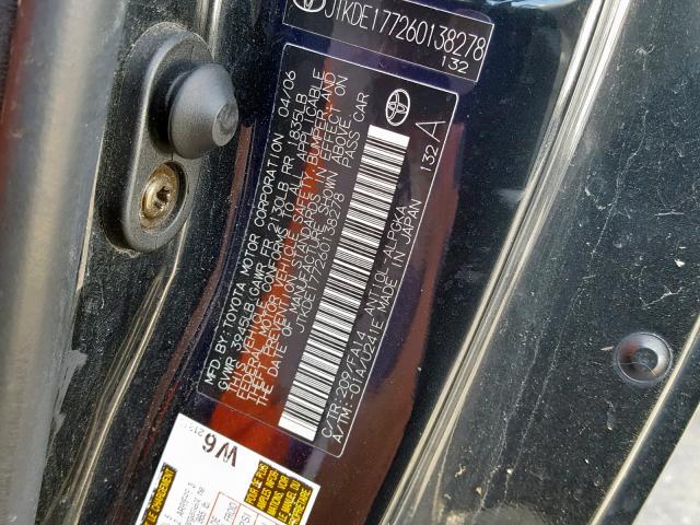 JTKDE177260138278 - 2006 TOYOTA SCION TC შავი ფოტო 10