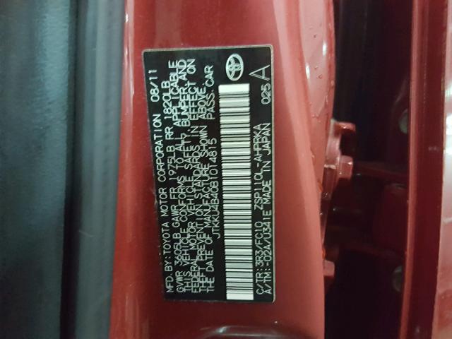 JTKKU4B40B1014815 - 2011 TOYOTA SCION XD RED photo 10