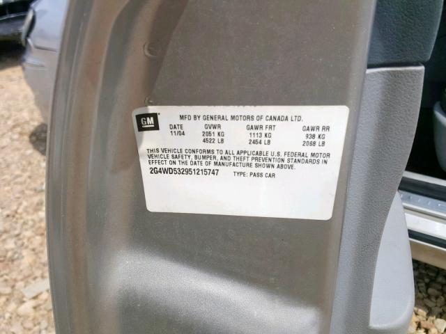 2G4WD532951215747 - 2005 BUICK LACROSSE C SILVER photo 10