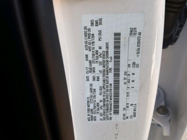 1FT8W4DT4HED78138 - 2017 FORD F450 SUPER WHITE photo 10