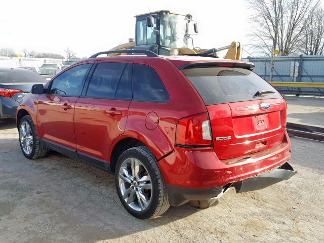 2FMDK3JC0CBA19359 - 2012 FORD EDGE SEL RED photo 3