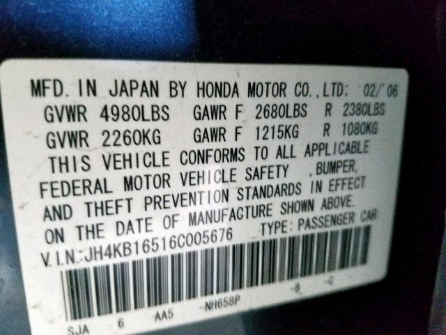 JH4KB16516C005676 - 2006 ACURA RL GRAY photo 10