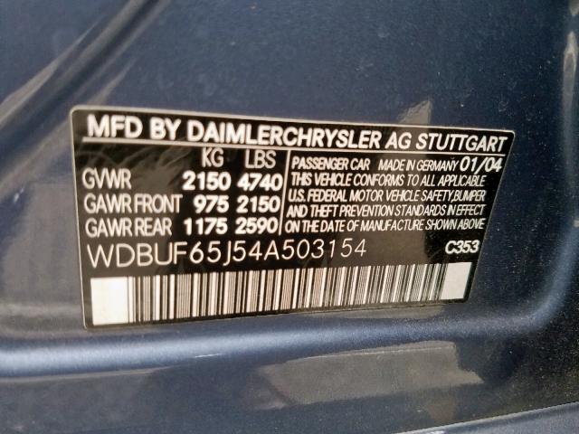 WDBUF65J54A503154 - 2004 MERCEDES-BENZ E 320 BLUE photo 10