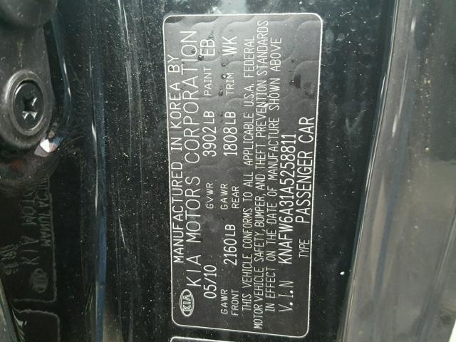 KNAFW6A31A5258811 - 2010 KIA FORTE SX BLACK photo 10