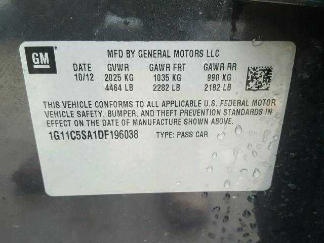 1G11C5SA1DF196038 - 2013 CHEVROLET MALIBU 1LT 石墨色 照片 10