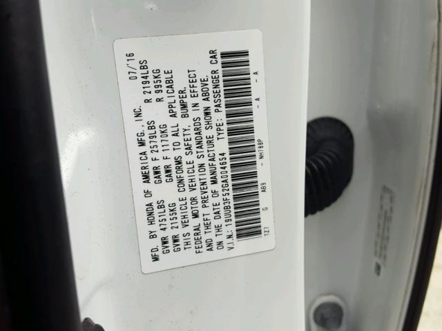 19UUB3F52GA004654 - 2016 ACURA TLX TECH თეთრი ფოტო 10