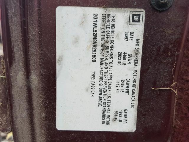 2G1WL52M8V9291500 - 1997 CHEVROLET LUMINA BAS MAROON photo 10