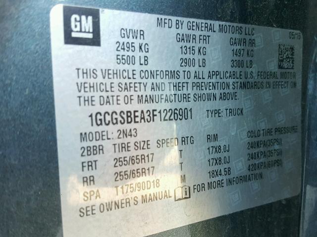 1GCGSBEA3F1226901 - 2015 CHEVROLET COLORADO L CHARCOAL photo 10