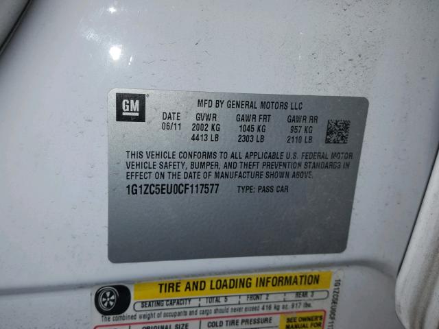 1G1ZC5EU0CF117577 - 2012 CHEVROLET MALIBU 1LT თეთრი ფოტო 10