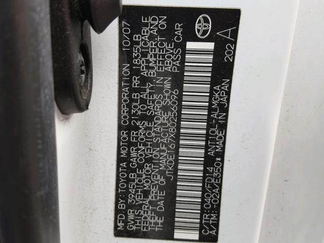 JTKDE167X80256096 - 2008 TOYOTA SCION TC 白色 照片 10