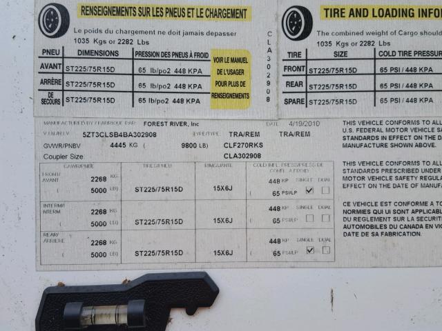 5ZT3CLSB4BA302908 - 2011 COACH CHAPARRAL WHITE photo 10