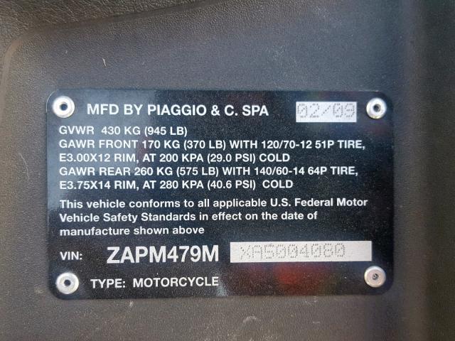 ZAPM479MXA5004080 - 2010 PIAGGIO MP3 250 BLACK photo 10