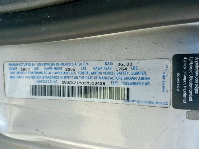 3VWCK21Y83M330426 - 2003 VOLKSWAGEN NEW BEETLE 银色 照片 10