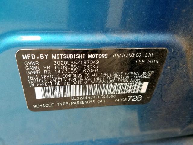 ML32A4HJ4FH044588 - 2015 MITSUBISHI MIRAGE ES BLUE photo 10