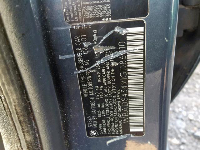 WBADS43491GD86010 - 2001 BMW 525 IT AUT BLUE photo 10