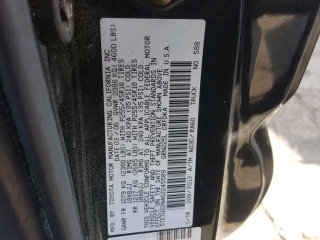 5TETU22N46Z245589 - 2006 TOYOTA TACOMA X-R BLACK photo 10