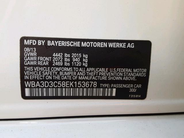 WBA3D3C58EK153678 - 2014 BMW 328 D WHITE photo 10