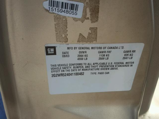 2G2WR524041188482 - 2004 PONTIAC GRAND PRIX ოქროსფერი ფოტო 10