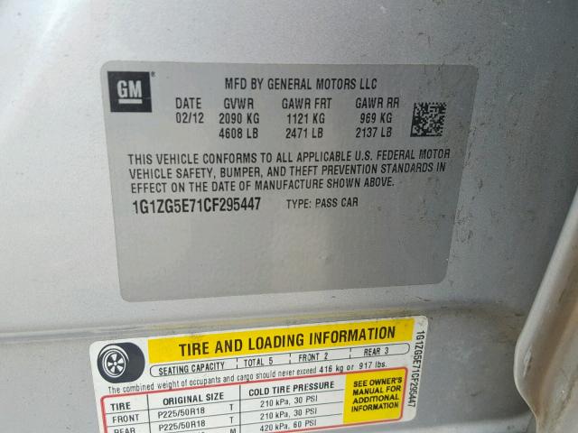 1G1ZG5E71CF295447 - 2012 CHEVROLET MALIBU LTZ ვერცხლისფერი ფოტო 10