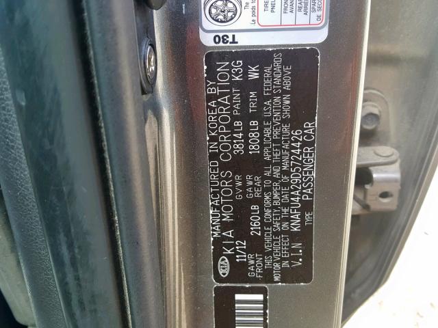 KNAFU4A29D5724426 - 2013 KIA FORTE EX GRAY photo 10