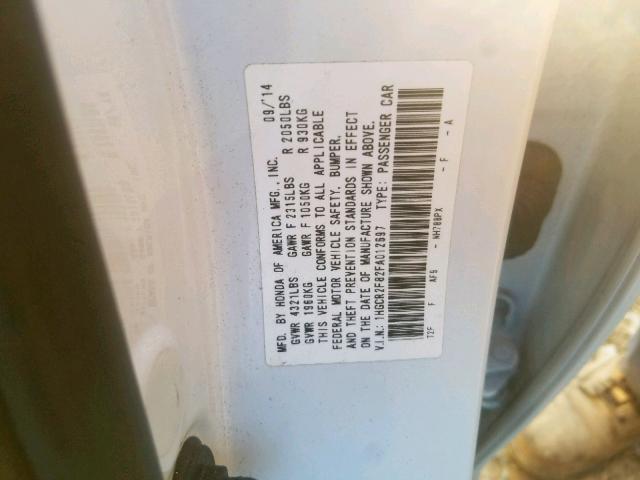 1HGCR2F82FA012697 - 2015 HONDA ACCORD EXL WHITE photo 10