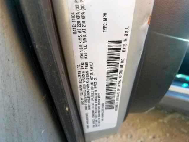 4S4BP62CX57349353 - 2005 SUBARU LEGACY OUT SILVER photo 10