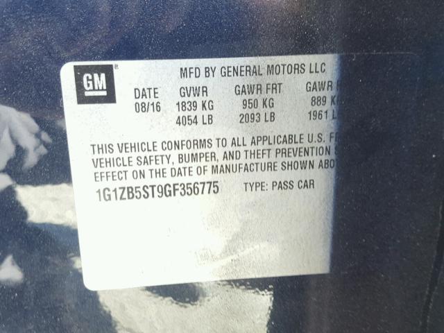 1G1ZB5ST9GF356775 - 2016 CHEVROLET MALIBU LS GRAY photo 10