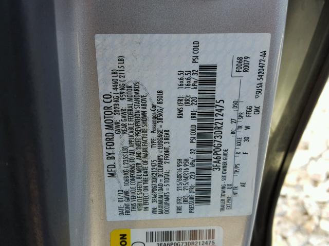 3FA6P0G73DR212475 - 2013 FORD FUSION S SILVER photo 10