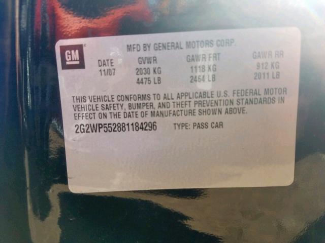 2G2WP552881184296 - 2008 PONTIAC GRAND PRIX BLACK photo 10