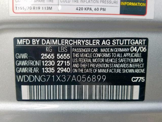 WDDNG71X37A056899 - 2007 MERCEDES-BENZ S 550 SILVER photo 10