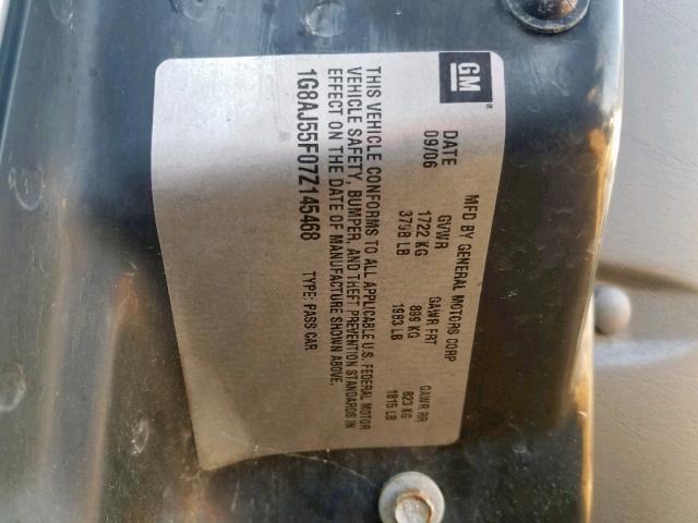 1G8AJ55F07Z145468 - 2007 SATURN ION LEVEL SILVER photo 10