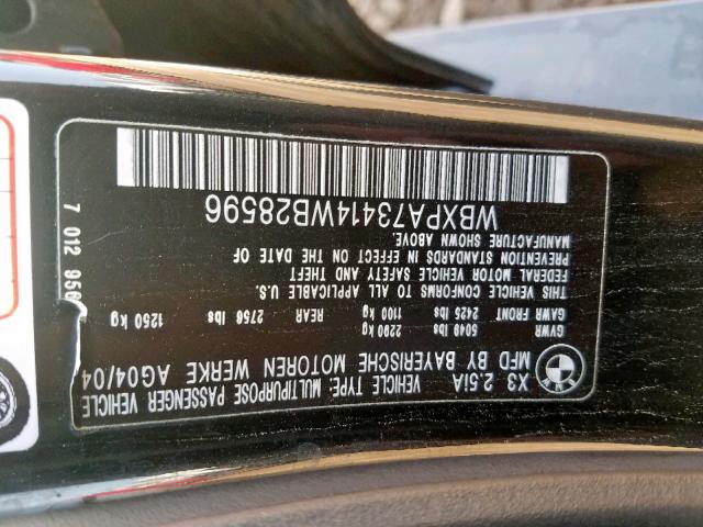 WBXPA73414WB28596 - 2004 BMW X3 2.5I BLACK photo 10