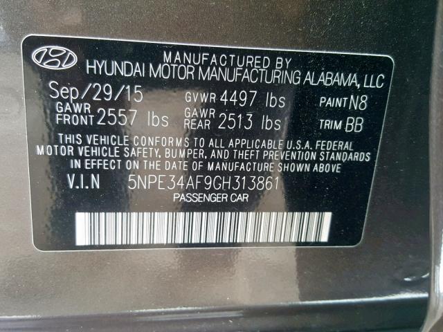 5NPE34AF9GH313861 - 2016 HYUNDAI SONATA SPO BROWN photo 10