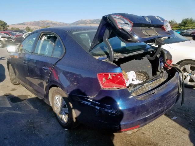 3VW2K7AJ3EM380519 - 2014 VOLKSWAGEN JETTA BASE ლურჯი ფოტო 3