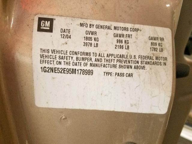 1G2NE52E95M178989 - 2005 PONTIAC GRAND AM S GOLD photo 10