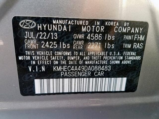 KMHEC4A49DA088483 - 2013 HYUNDAI SONATA HYB SILVER photo 10