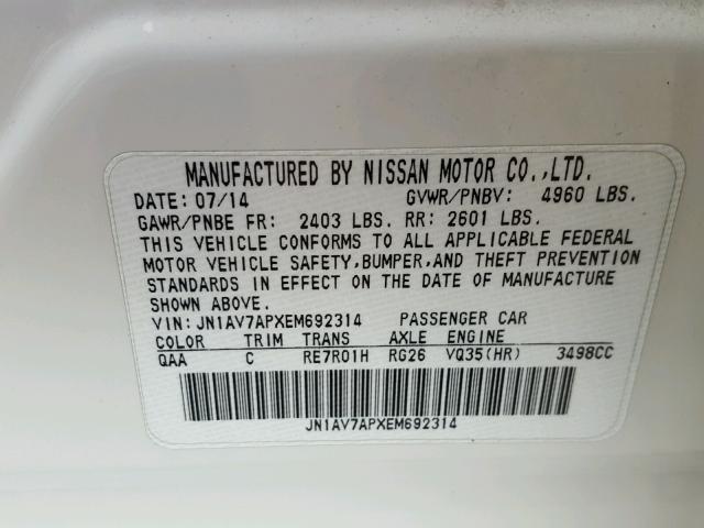 JN1AV7APXEM692314 - 2014 INFINITI Q50 HYBRID WHITE photo 10