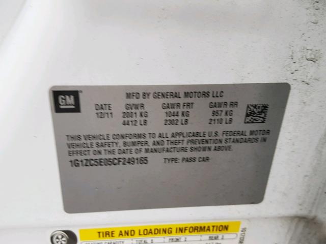 1G1ZC5E05CF249165 - 2012 CHEVROLET MALIBU 1LT 白色 照片 10