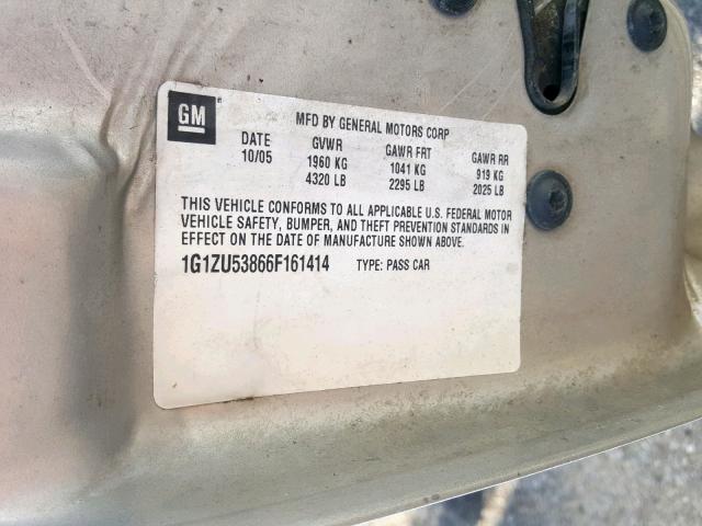 1G1ZU53866F161414 - 2006 CHEVROLET MALIBU LTZ ვერცხლისფერი ფოტო 10