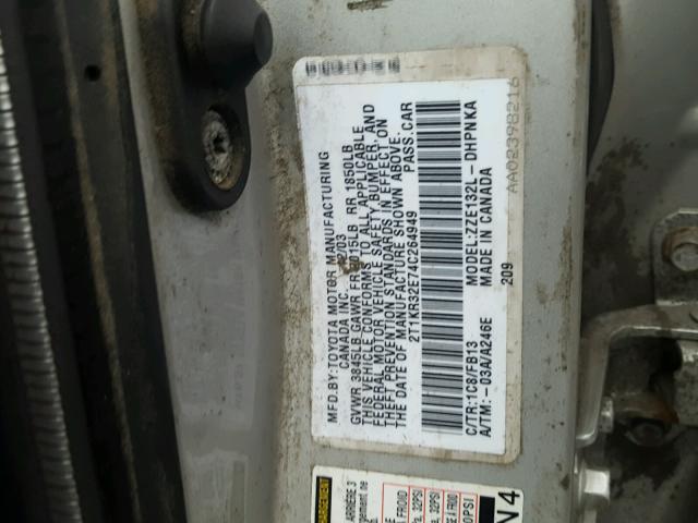 2T1KR32E74C264949 - 2004 TOYOTA MATRIX XR SILVER photo 10