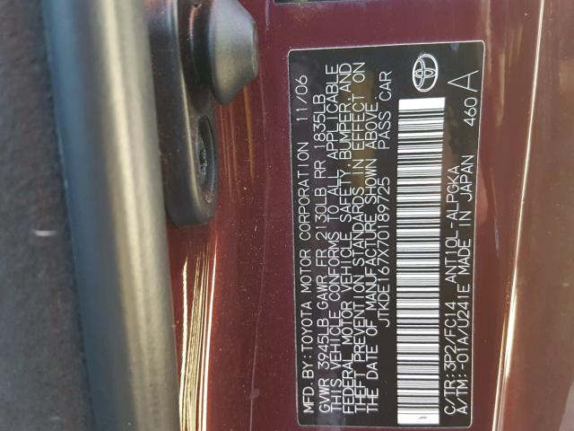 JTKDE167X70189725 - 2007 TOYOTA SCION TC 勃艮第红 照片 10